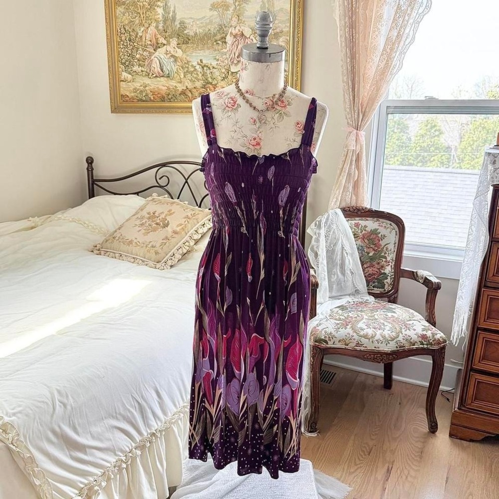 floral midi‎ dress  Y2K purple floral midi dress size large